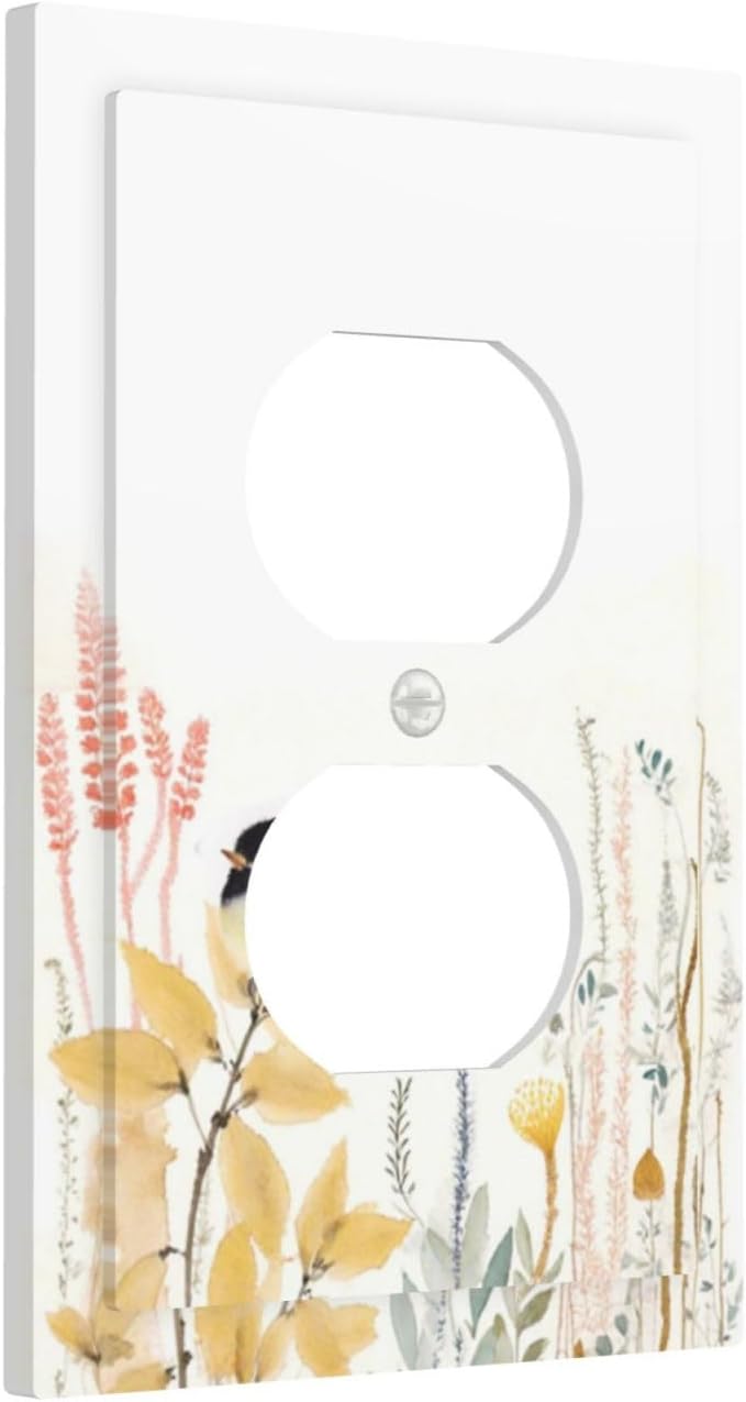Outlet Covers Colorful Floral Watercolour Cuddly Bird 1 Gang Duplex Light Switch Cover Decorative Switch Plates Electrical Receptacle Faceplate Wall Plate For Bed Room Living Room Decor