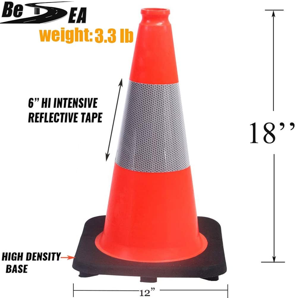(360 Pack Pallet) BESEA 18 Inch Orange PVC Traffic Cones with Black Base, High-Visibility Reflective Parking Cones, Durable Construction Safety Cones for Roads, Worksites, and Parking Areas