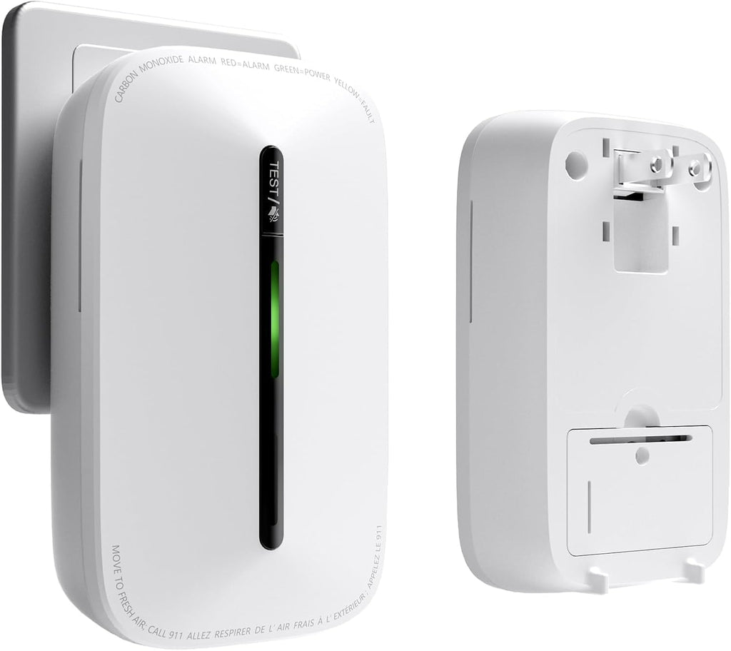 2 Packs Carbon Monoxide Detectors Plug in, 10-Year Battery Powered CO Detector with Breathing Light, Portable Traval Carbon Monoxide Alarm for Home/Office/RV