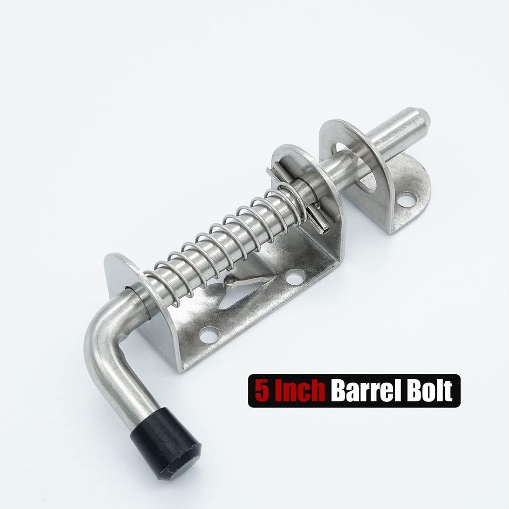 JQK Spring Loaded Latch Pin, 304 Stainless Steel Barrel Bolt Thickened 2mm Door Lock, 5 Inch Brushed Finished(10 Pack), HSB300-P10