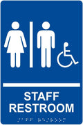 ComplianceSigns.com Staff Restroom Sign, ADA-Compliant Braille and Raised Letters, 9x6 in. White on Blue Acrylic with Adhesive Mounting Strips