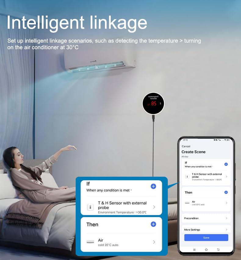 PHOVOLT WiFi Refrigerator Thermometer: Digital Fridge Thermometer, LCD Display,App Notification, Remote App Monitor for Pool, Hot Tub, Fish Tank (Temperature)