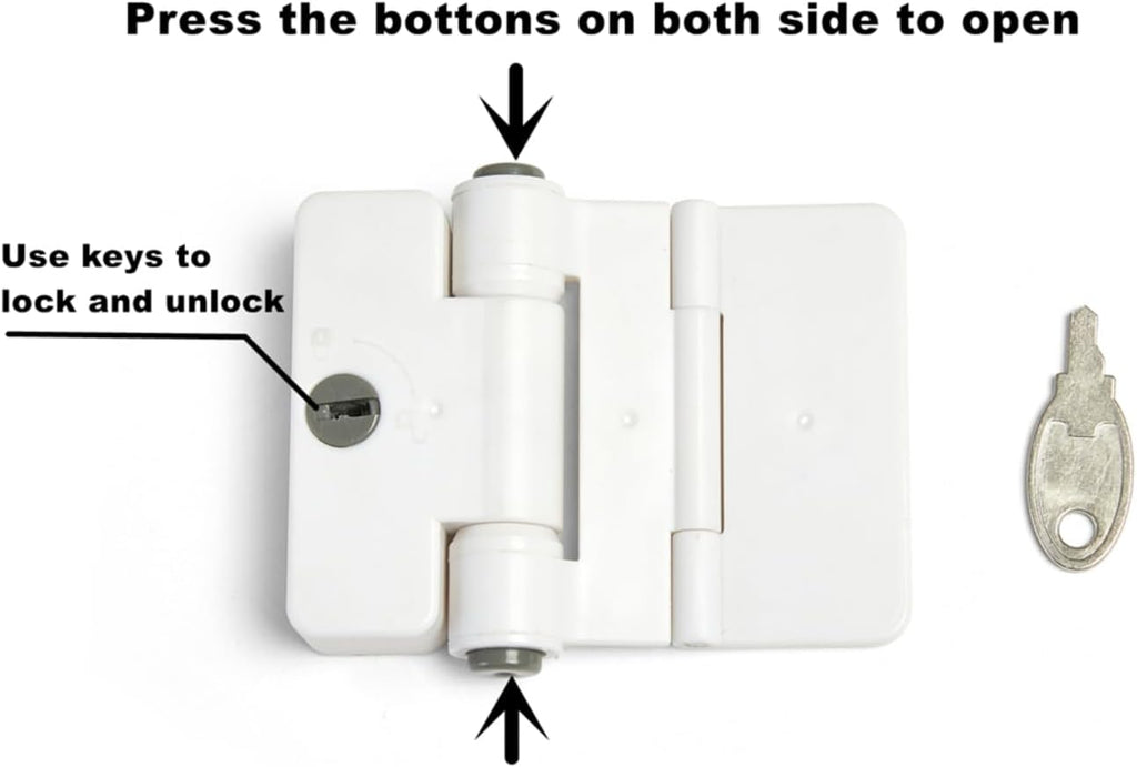 Refrigerator Adhesive Locks Double Button Fridge Door Lock with Key, Child Proof Freezer Cooler Door Lock, Child Baby Safety File Drawer Lock and Cabinet Locks (White, 2)