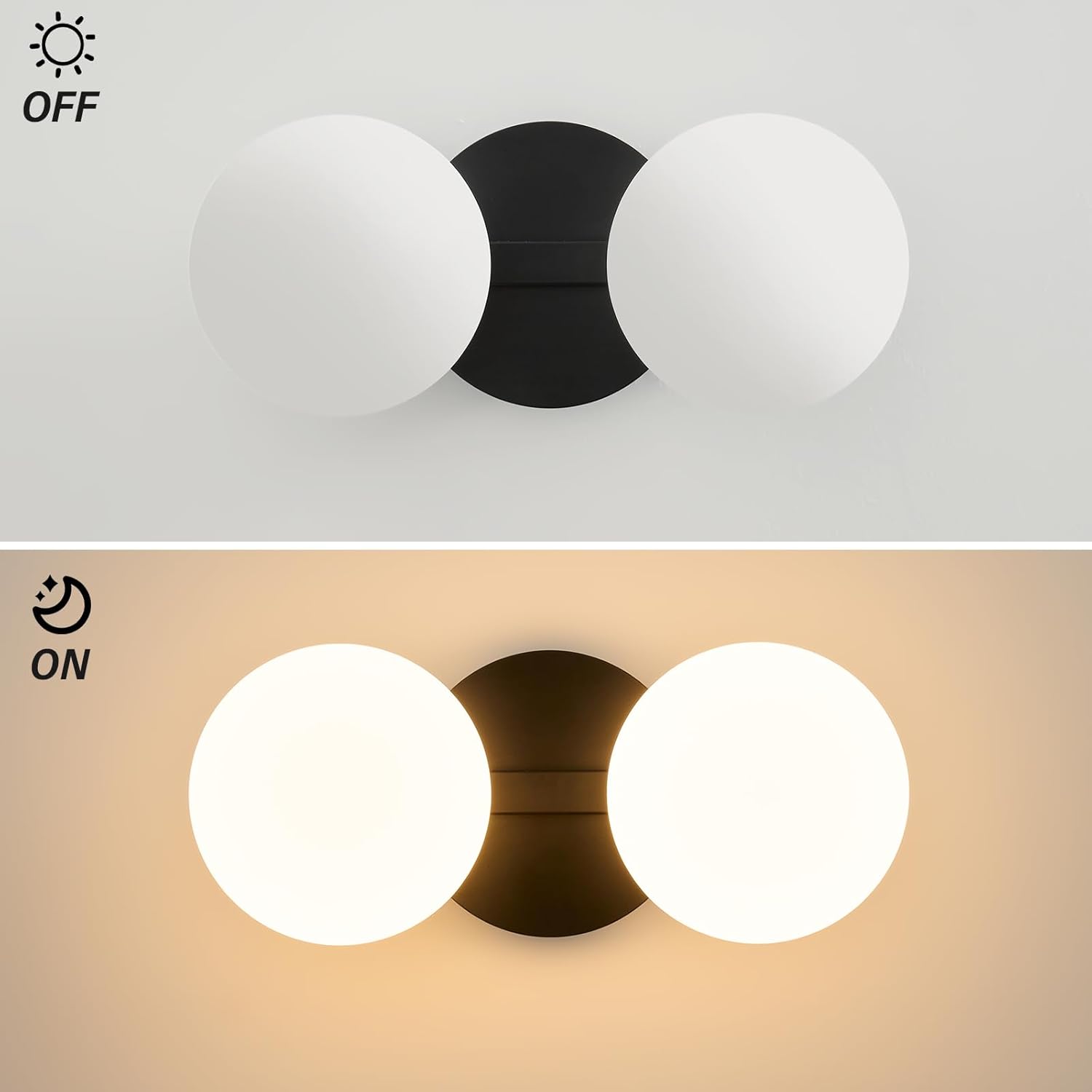 Black Bathroom Vanity Light Fixtures: Modern Wall Scones With 2 Milk Glass Shades - Globe Makeup Lighting Fixture over Mirror - Brass Ball Powder Room Vanities Lights for Hallway Bedroom Bulb Excluded