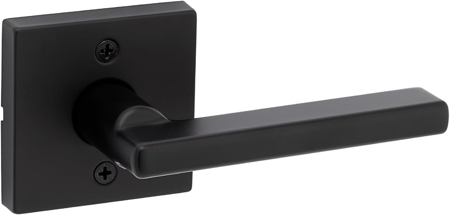 Kwikset Halifax Dummy Door Handle, Single Sided Lever for Closets, French Double Doors, and Pantry, Matte Black Non-Turning Reversible Interior Push/Pull Lever, with Microban Protection