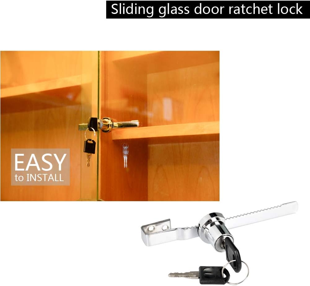 Sliding Glass Door Ratchet Lock Display Case Lock with Chrome Finish, Security, Keyed Alike Showcase Display (8 PC)
