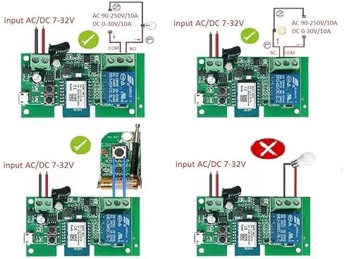 Tuya 1CH Smart Life WiFi Momentary Inching Relay Self-Locking Switch Module,DC 7-32V/USB 5V WiFi RF Bluetooth Relay,DIY Smart Home,Compatible with Alexa Goolge Home
