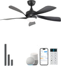 Sofucor 45" Smart Ceiling Fan, Indoor/Outdoor Black Ceiling Fans with Lights and Remote, Works with Alexa/Google/App, 3-Color Light 6-Speed Timing Reversible DC Motor for Bedroom Living Room Patio