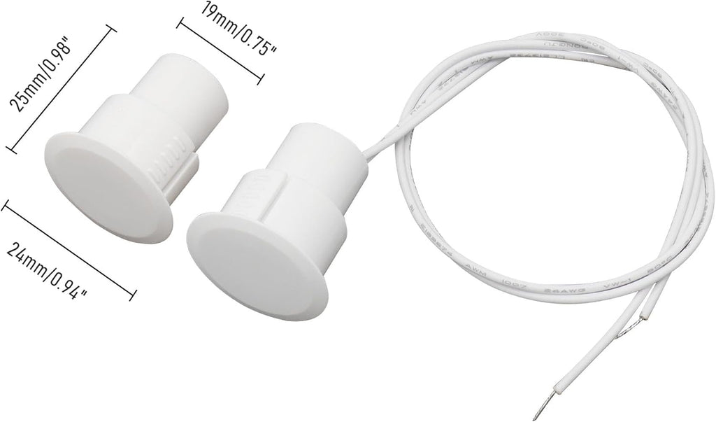 10PCS Recessed Wired Security Window Door Contact Sensor, Normally Closed NC, Door Alarm Magnetic Reed Switch with 2 Wire, ABS White, RC-36