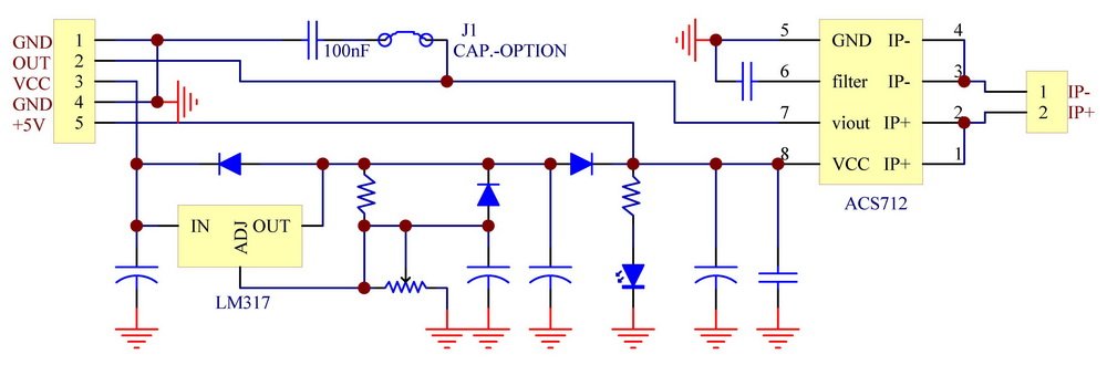 Electronics-Salon DIN Rail Mount AC/DC Current Sensor Module, Based on ACS712 (+/-20Amp)
