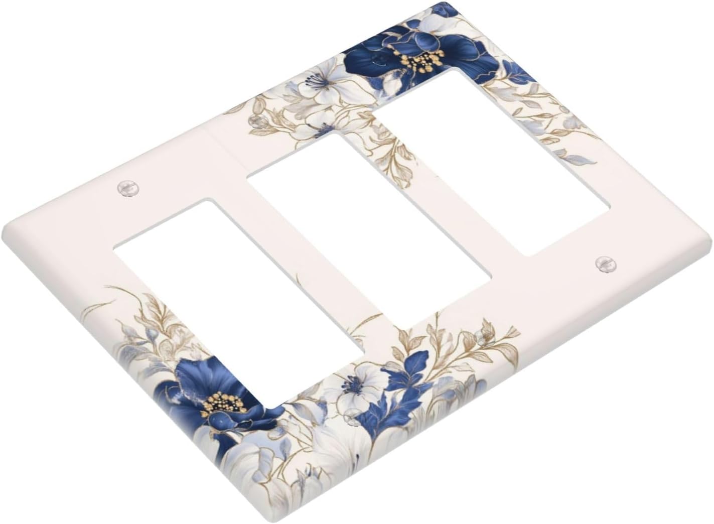Decorative Outlet Covers Rustic Blue White Flowers Floral Penoy 3 Gang Wall Plate Triple Rocker Light Switch Cover Plate Jumbo Electrical GFCI Face Plate for Bedroom Home Decor