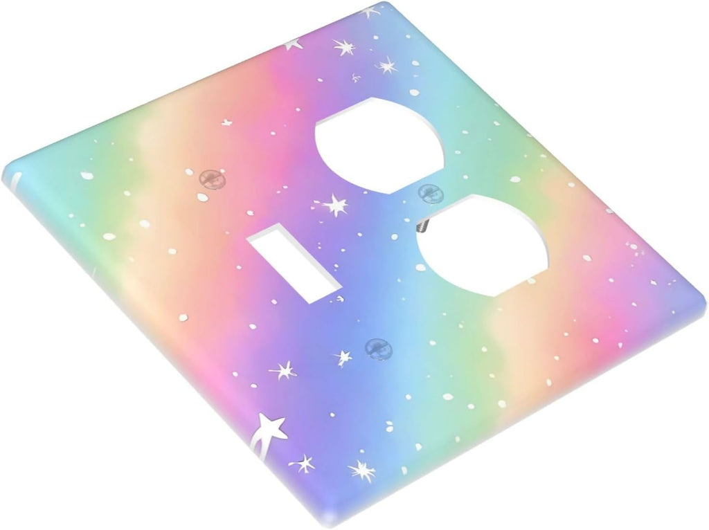 Decorative Outlet Covers Pink Blue Purple Iridescent Rainbow 2 Gang Light Switch Cover Plate Single Toggle Duplex Wall Plates for Electrical Outlets Switch Plate Covers for Bedroom Decor