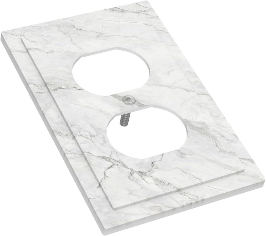 Outlet Covers Marble Granite White And Grey 1 Gang Duplex Electrical Receptacle Faceplate Light Switch Cover Wall Plate Decorative Switch Plates for Home Bedroom Decor