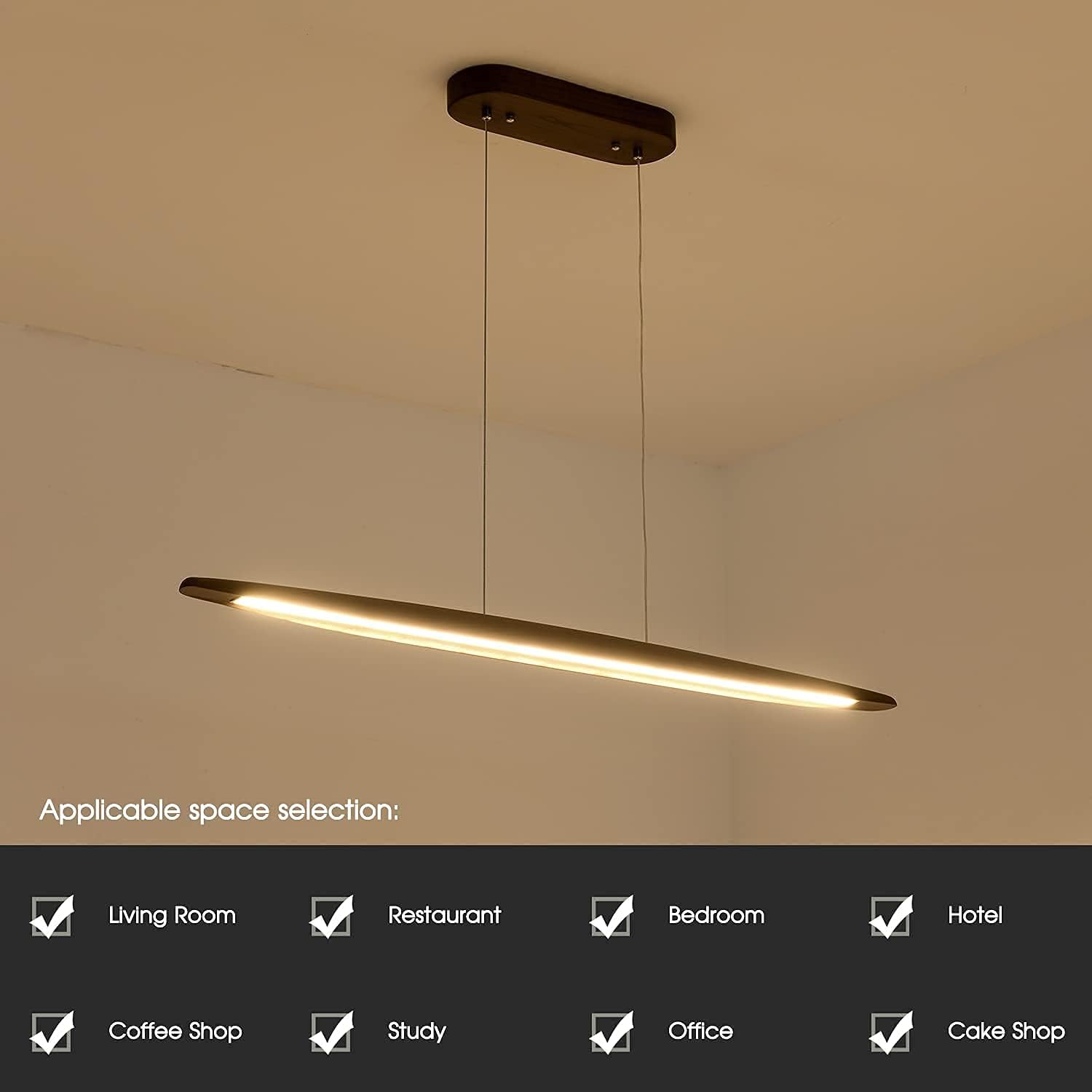 51" Wood Linear Pendant Light Wood Dining Room Light Fixture Modern Pool Table Lights Kitchen Island Lights for Dining Room Bar Kitchen Island Walnut Color