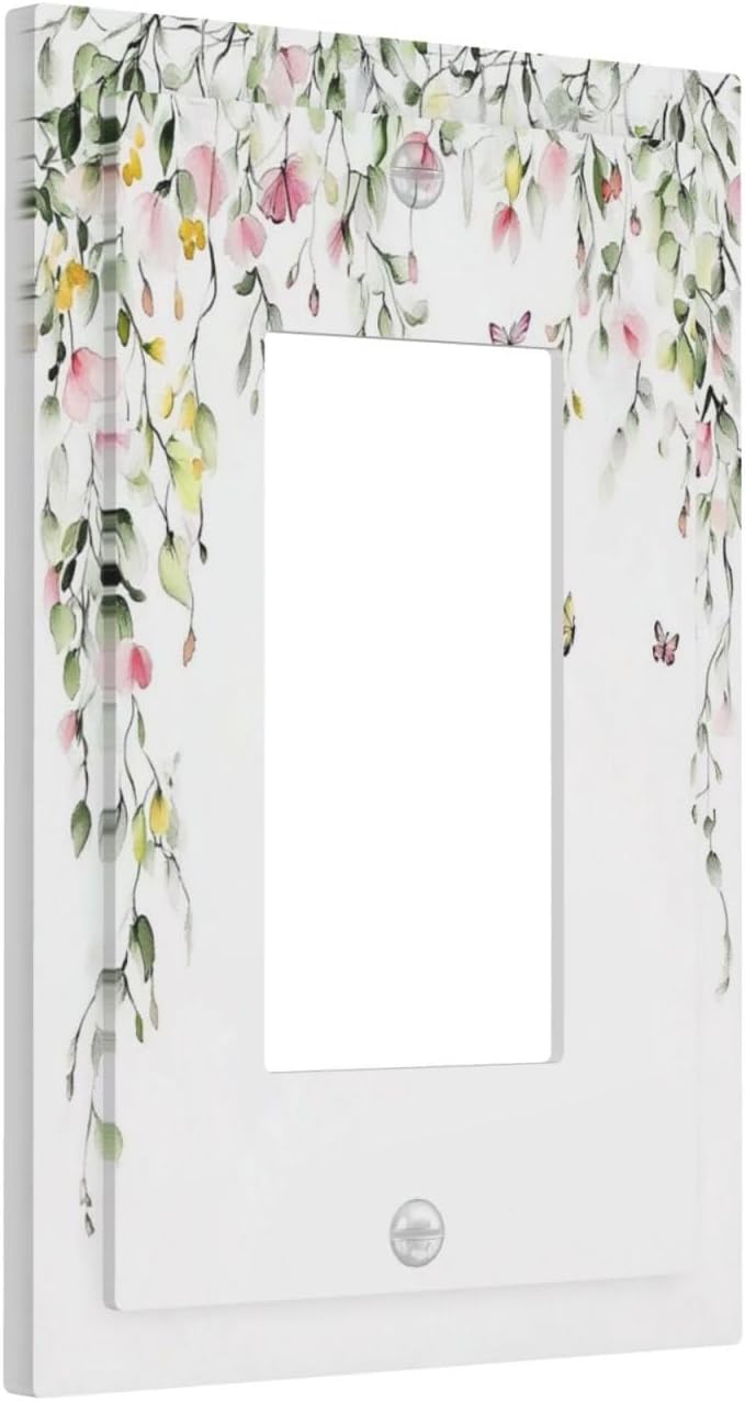 Watercolor Flowers Vine Colorful Butterfly Floral Decorative Outlet Covers 1 Gang Single Rocker Light Switch Cover Plate Wall Plates Gfci Faceplate For Bed Room Living Room Decor