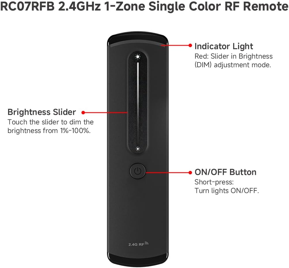 BTF-LIGHTING RF 2.4GHz Wireless Remote RC07RFB & C01W 2.4GHz Tuya WiFi Controller Kit Alexa Google Home APP Control Dimming for Single Color PWM 5050SMD FCOB (+V -V) 2PIN LED Strip DC12V DC24V