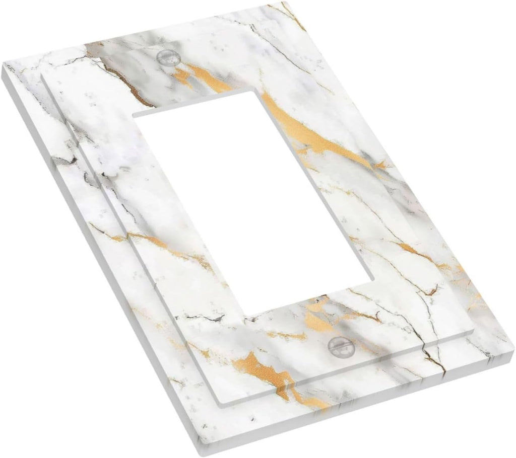 Decorative Outlet Covers Marbling Style White Background Gold Gray Stripes 1 Gang Single Rocker Light Switch Cover Plate Wall Plates Gfci Faceplate For Bathroom Kitchen Decor