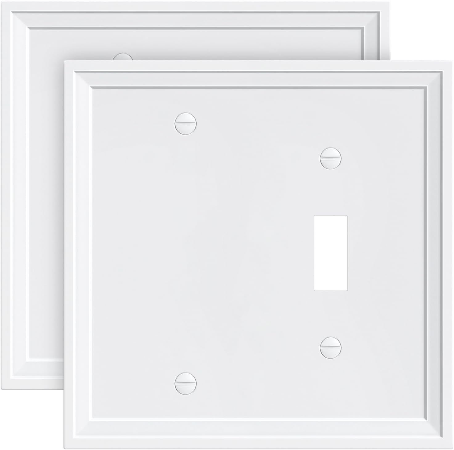 2-Pack Combo Blank/Toggle Light Switch Cover Plate, Pure White Modern Decorative Electrical Outlet Covers, Bamboo Fiber Wall Switch Plates and Outlet Covers
