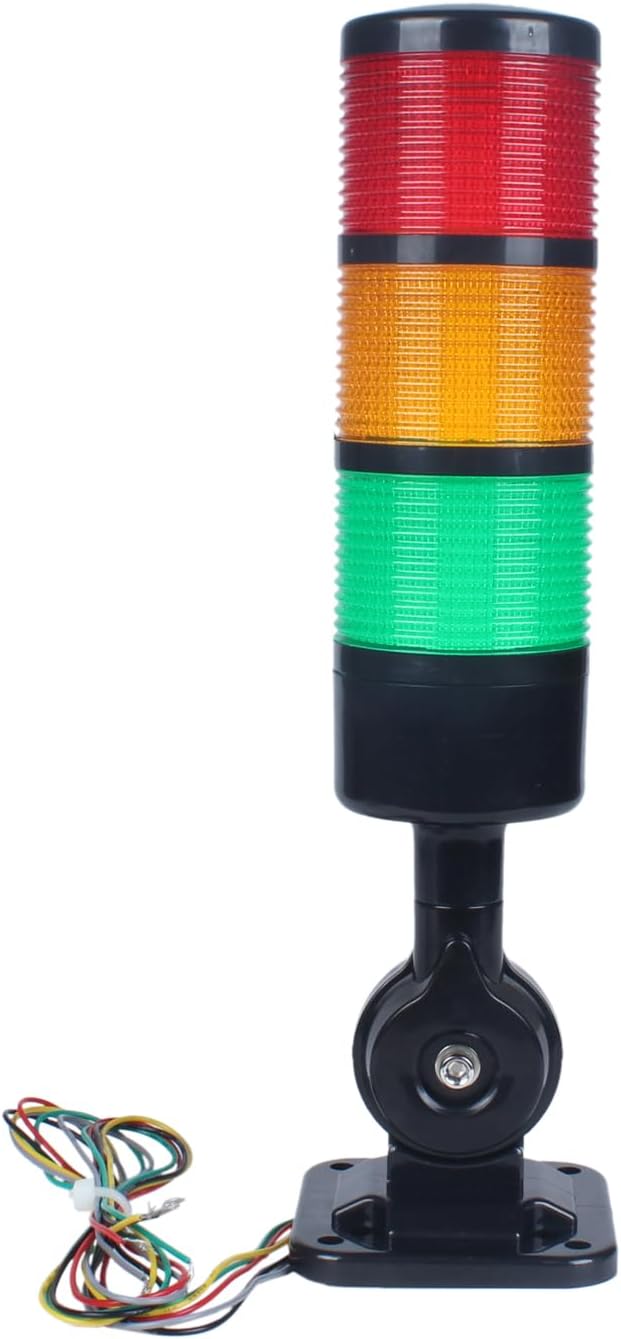 Led Signal Tower Stack Lights, Industrial Signal Warning Lights, Column Tower Lamp with Rotatable Base, Steady/Flashing Switchable,12V 24V DC(3-Layer, with Buzzer) Black