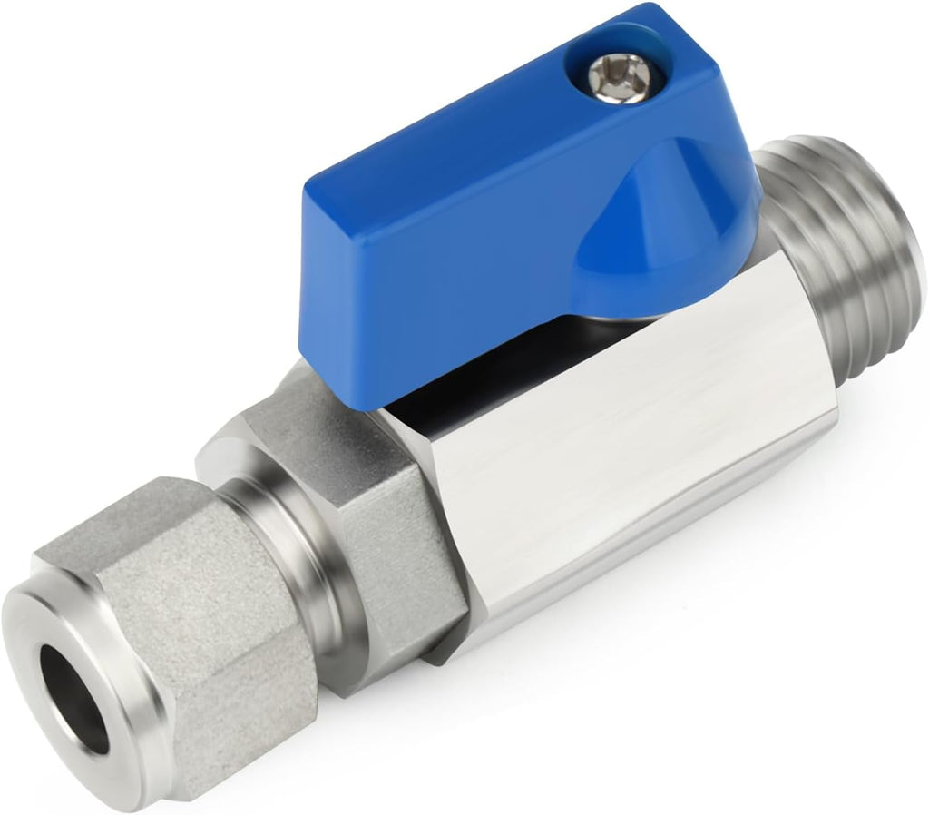 TAISHER 2PCS 304 Stainless Steel Compression Mini Ball Valve Shut Off Switch, 3/8" Tube OD x 3/8" NPT Male