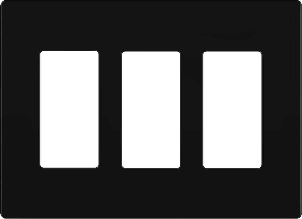 LIDER Matte Finish Triple Decorator Switch Cover, Screwless Wall Plate, Mid-Size 3-Gang 4.88" x 6.77", Polycarbonate Thermoplastic, UL Listed, LSWP-33M-BK, Black