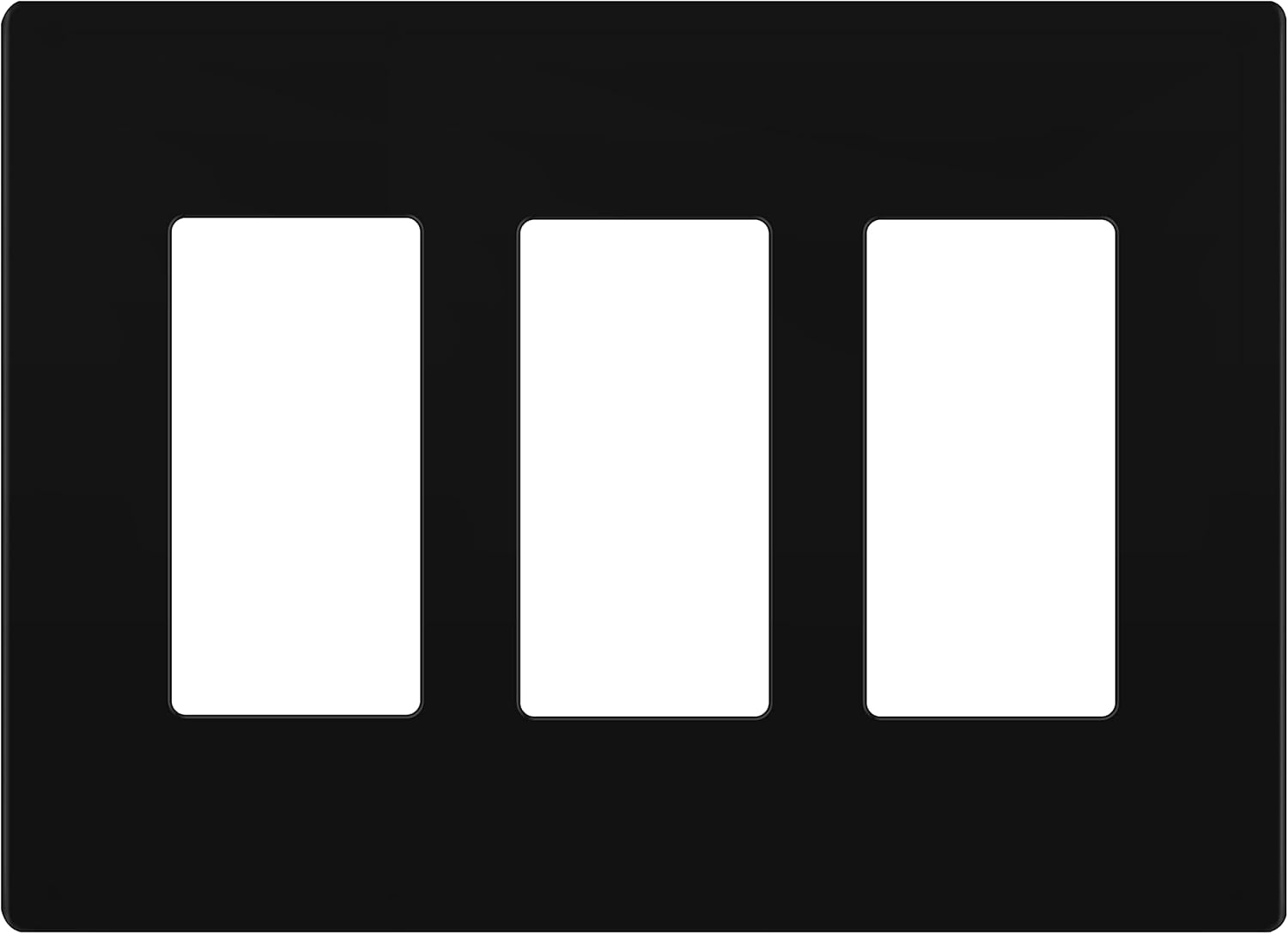 LIDER Matte Finish Triple Decorator Switch Cover, Screwless Wall Plate, Mid-Size 3-Gang 4.88" x 6.77", Polycarbonate Thermoplastic, UL Listed, LSWP-33M-BK, Black