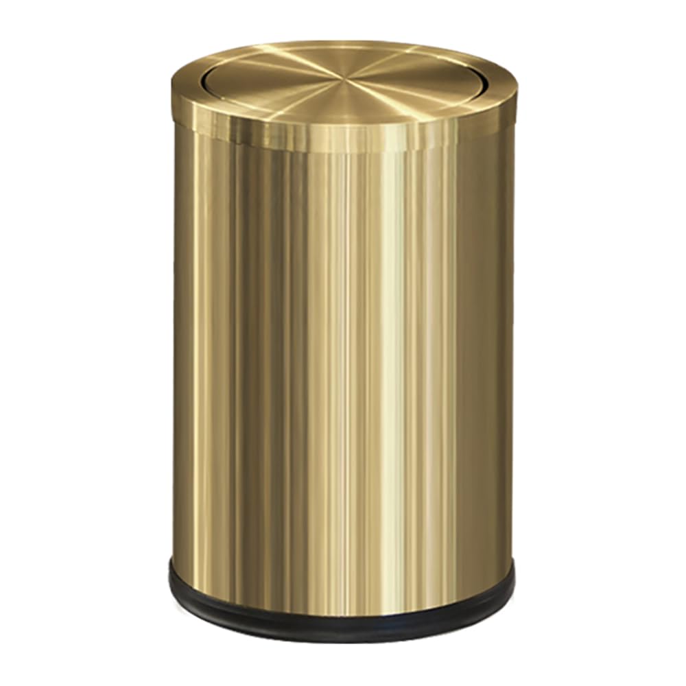Small Trash Can with Flipping Lid,Gold Bathroom Garbage can with lid，2.4gallon,Brass Trash can for Bathroom,Laundry，Hotel，Office， Laundry Room ，Metallic Gold (Single)