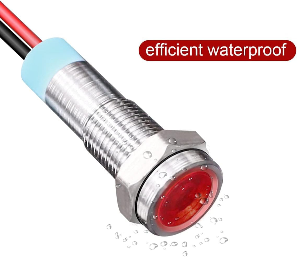 5pcs 8mm LED Metal Indicator Light AC/DC 12-24V Waterproof Signal Lamp Pilot Dash Directional with Wire(Red)