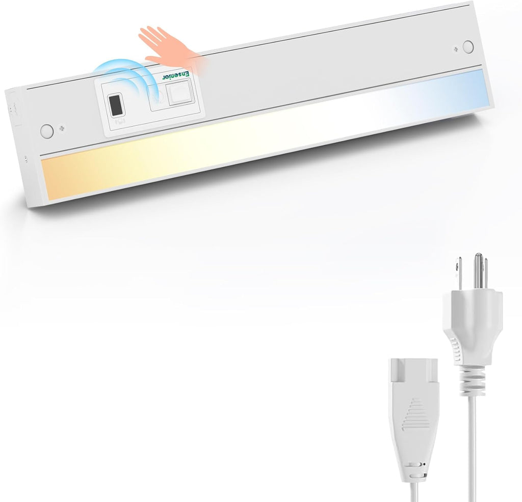 Ensenior 12 Inch Hand Wave LED Under Cabinet Lighting Plug in or Hardwired with Dimmable 5CCT CRI 90+ 2.4G Wireless Sync, Under Counter Lights with for Kitchen, 120V, 8W 500LM