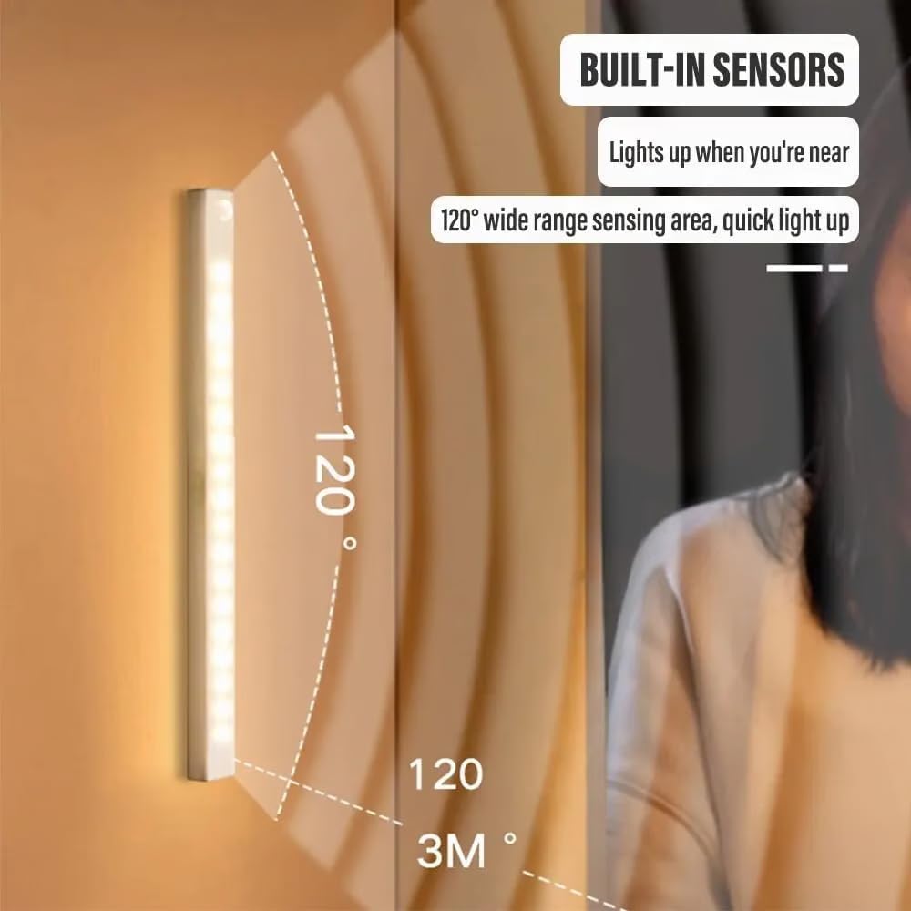 Punch-Free Smart Sensor Magnetic Rechargeable LED Lights, Motion Sensor Light Indoor for Stairs, Wardrobe, Cabinet (2PCS White Light,30cm/11.81in)