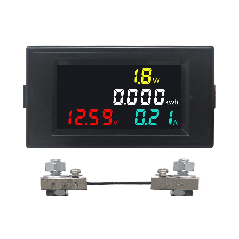 KETOTEK Ammeter Voltmeter DC 14-600V 100A Digital Multimeter Panel Power Energy Monitor Watt Meter DC Current Voltage Meter with 100A Shunt