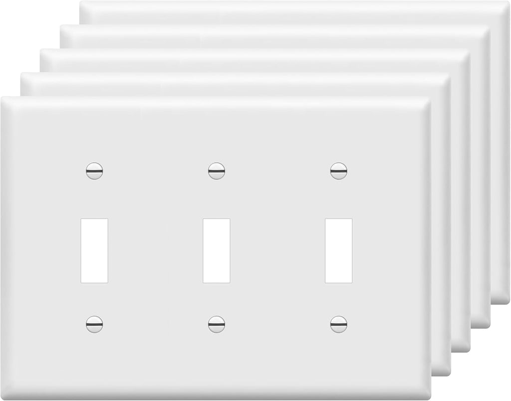 ENERLITES Triple Light Switch Wall Plate, Gloss Finish, Standard Size 3-Gang 4.50" x 6.38", Unbreakable Polycarbonate Thermoplastic, 8813-W-5PCS, White, 5 Pack