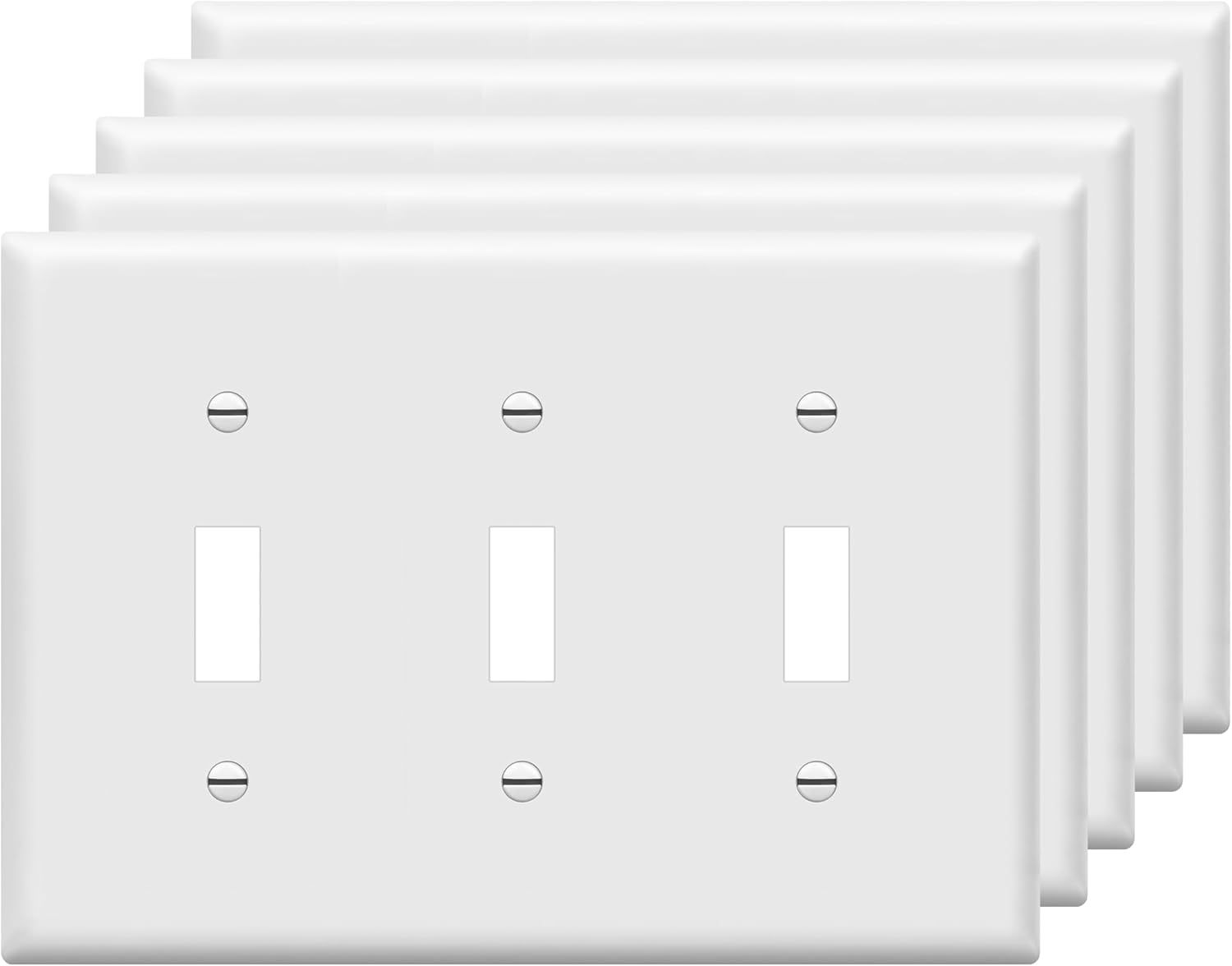 ENERLITES Triple Light Switch Wall Plate, Gloss Finish, Standard Size 3-Gang 4.50" x 6.38", Unbreakable Polycarbonate Thermoplastic, 8813-W-5PCS, White, 5 Pack
