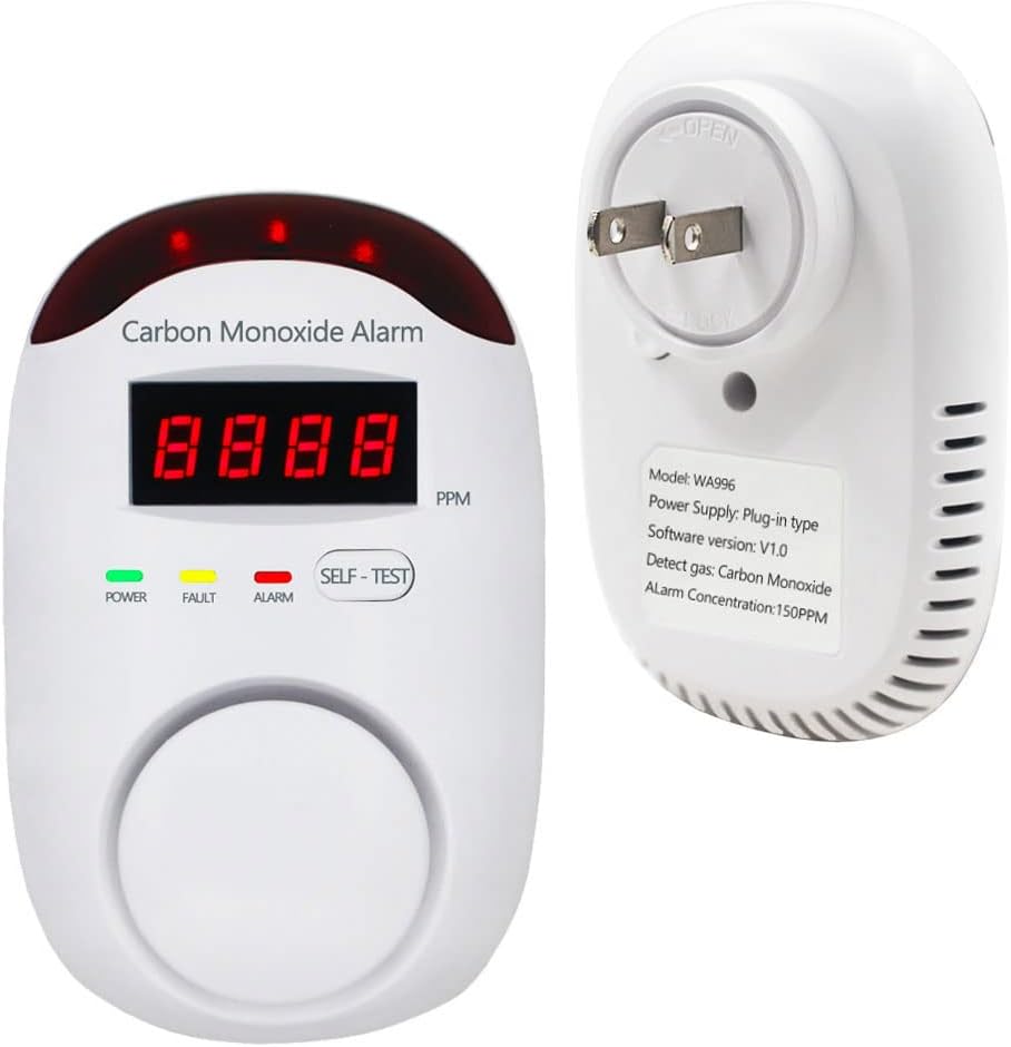 Carbon Monoxide Detectors, WESHLGD Plug-in CO Detector Alarm Monitor with LED Digital Display and Voice Alert for Home/Kitchen - 3 Pack