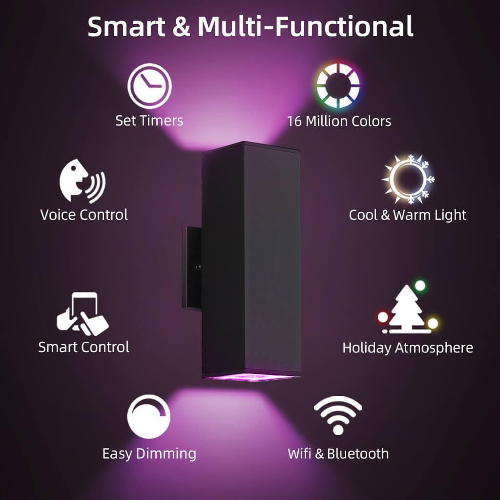 SHIMR Smart Outdoor Lights, RGBCW Color Changing Outdoor Lights, Modern Exterior Lighting Fixture Aluminum with Remote Control, Black Up and Down Lighting for House Compatible with Alexa [ETL Listed]