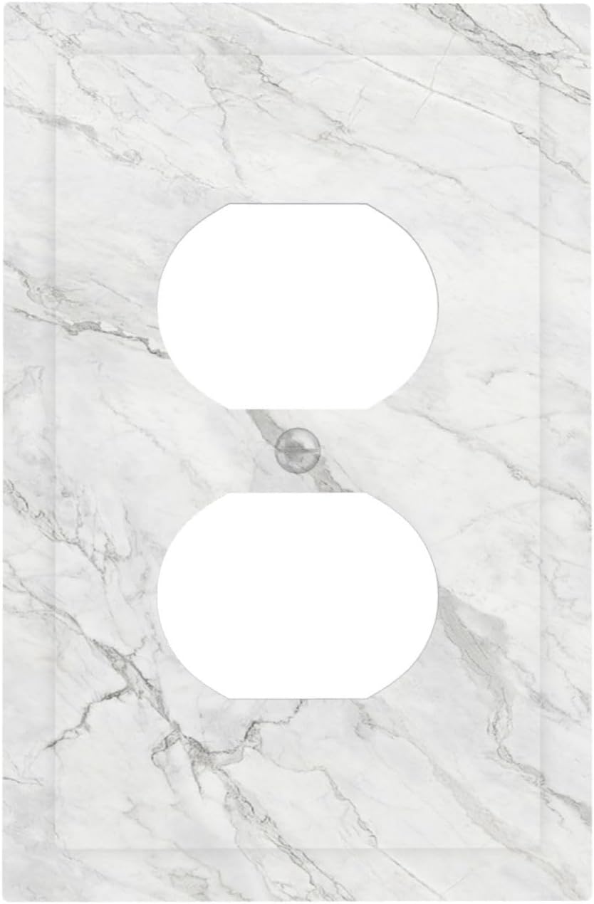 Outlet Covers Marble Granite White And Grey 1 Gang Duplex Electrical Receptacle Faceplate Light Switch Cover Wall Plate Decorative Switch Plates for Home Bedroom Decor