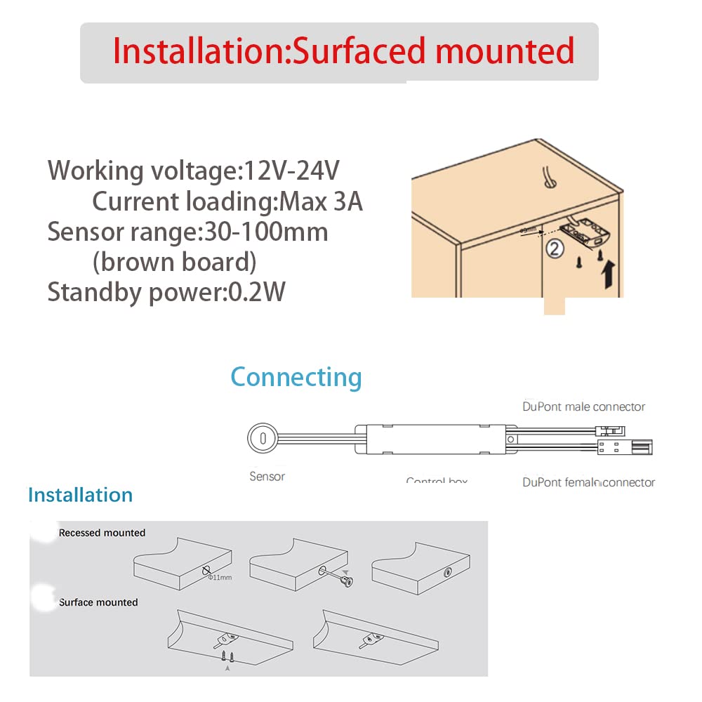 VST Motion Sensor Light Switch, IR Handwave Activated Light Switch for Closet Light LED Lights and Under Cabinet Lighting with 12V JST Male and Female Connector (DC 12/24V 3A)