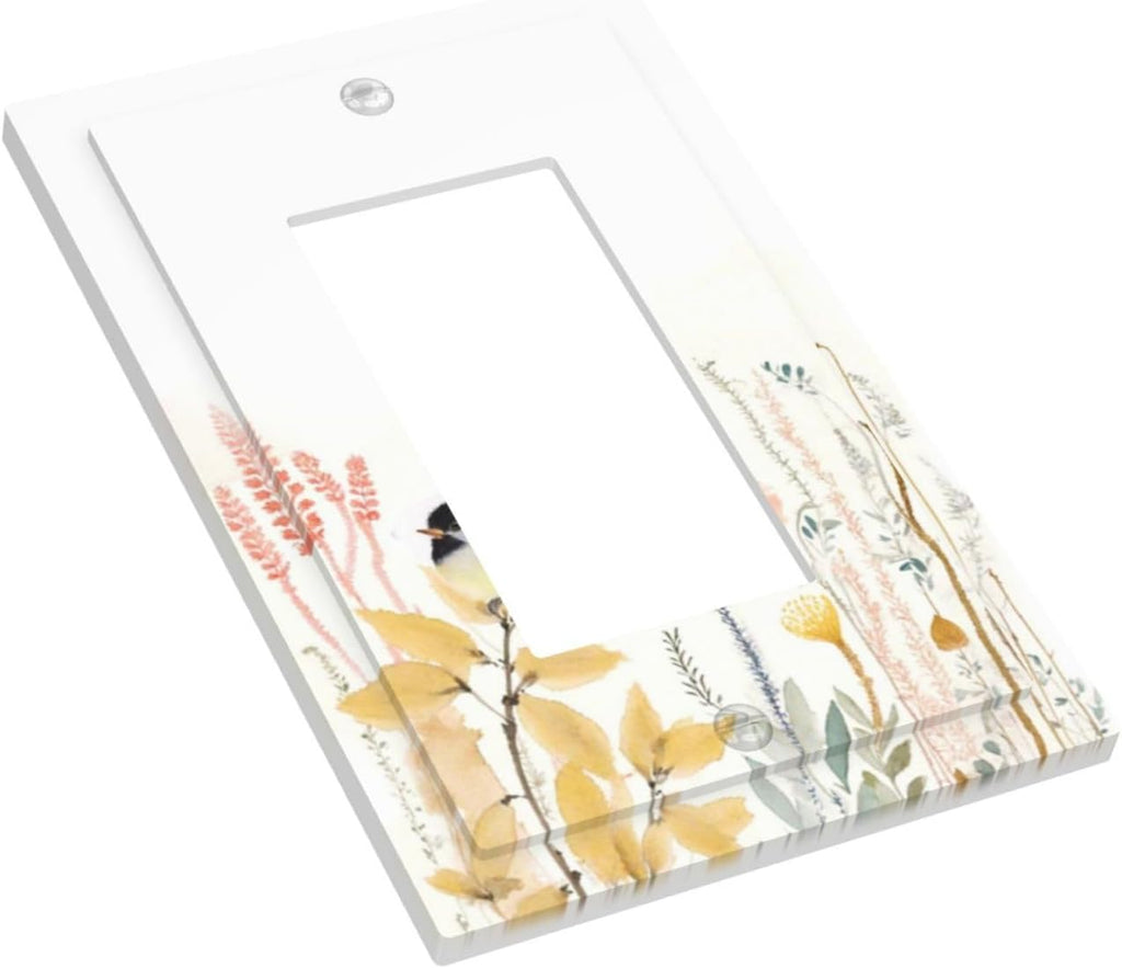 Decorative Outlet Covers Colorful Floral Watercolour Cuddly Bird 1 Gang Single Rocker Light Switch Cover Plate Wall Plates Gfci Faceplate For Bed Room Living Room Decor