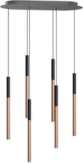 ALTAIR 6 Mini Pendant Lighting Black-Copper - LED Hanging Light Fixture for Kitchen Island, Bar, Foyer - Cluster Pendants - Dimmable, Adjustable Wire, Lamp Bulb Included