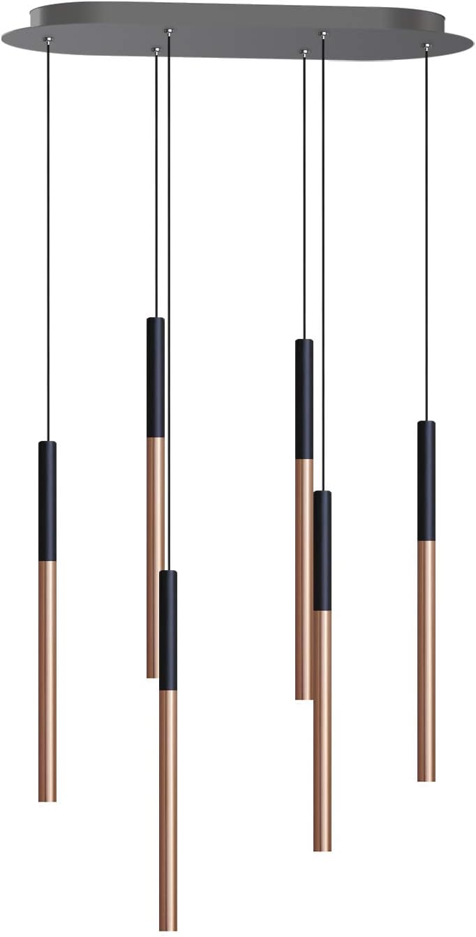 ALTAIR 6 Mini Pendant Lighting Black-Copper - LED Hanging Light Fixture for Kitchen Island, Bar, Foyer - Cluster Pendants - Dimmable, Adjustable Wire, Lamp Bulb Included
