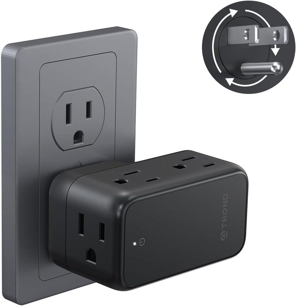 TROND Outlet Adapter with 360 Rotating Plug, 6 AC Outlet Extender, Turn One into Multiple Sideways Plug Splitter, Black Wall Power Adapter Goes Well with Dark Wall Decor, Suit for Garage Room