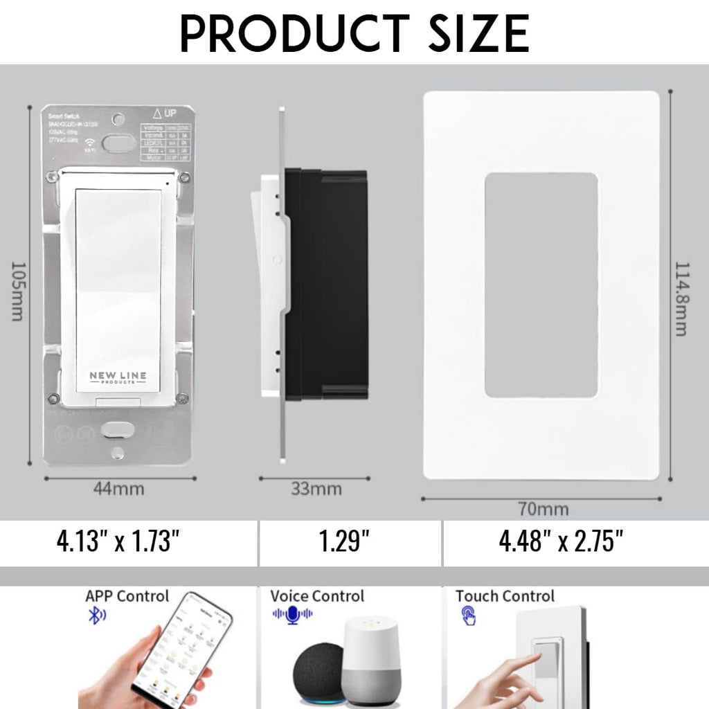 WiFi Bluetooth Smart Light Switch with APP Control Compatible with Alexa and Google Home Voice Control Touch Control Power Cut Off Easy Wall Install Works with Smart Life Tuya Remote Timer