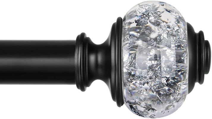 1 Inch Curtain Rods 36 to 72 Inches (3 to 6 ft) Telescoping Single Drapery Rod, USFOOK Black Curtain Rods for Windows 24 to 68 Inches with Translucent Finials