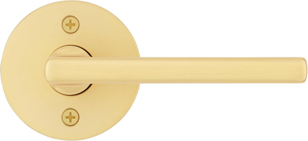 Kwikset Halifax Dummy Door Handle, Single Sided Lever for Closets, French Double Doors, and Pantry, Satin Brass Non-Turning Reversible Interior Push/Pull Lever, with Microban Protection