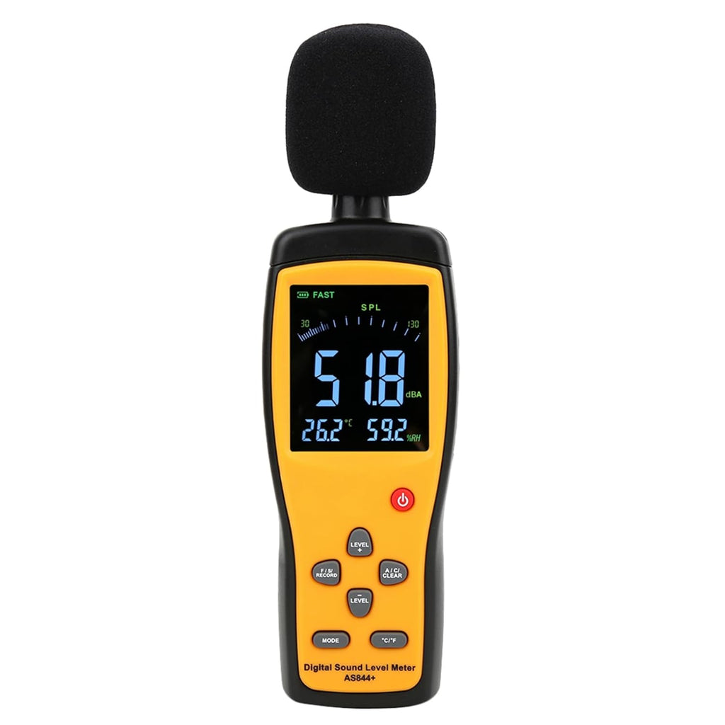 Smart Sensor AS844+ Digital Sound Level Meter Decibel Meter Noise Monitor with Data Storage USB Connection 2.7in LCD Display for Sound Level Temperature Humidity Measurement