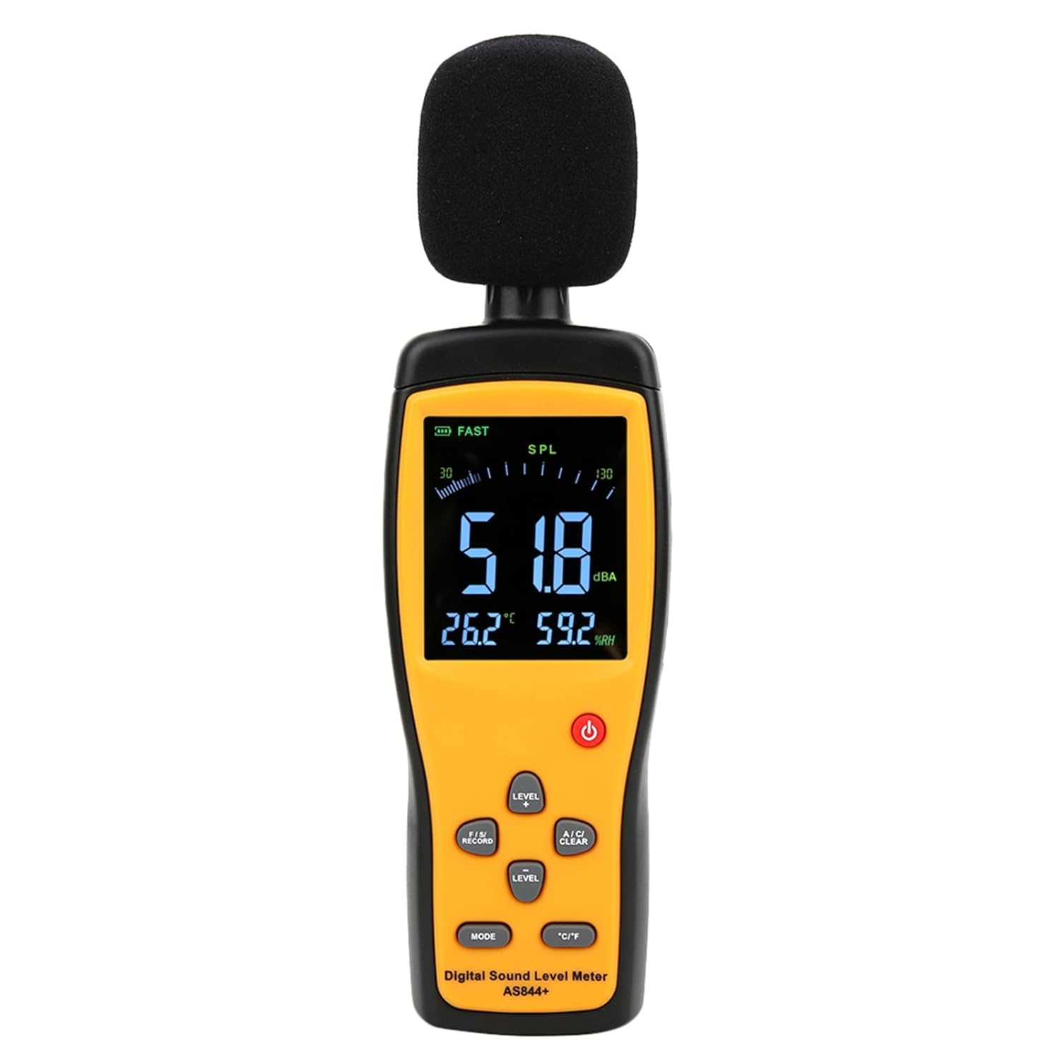 Smart Sensor AS844+ Digital Sound Level Meter Decibel Meter Noise Monitor with Data Storage USB Connection 2.7in LCD Display for Sound Level Temperature Humidity Measurement