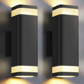 SHIMR Dusk to Dawn Outdoor Wall Light with Sensor 2 Pack, Waterproof Up and Down Outdoor Sconce Lights, Modern Black Aluminum Exterior Lighting Fixtures for Porch Patio Garage, LED Bulbs Included