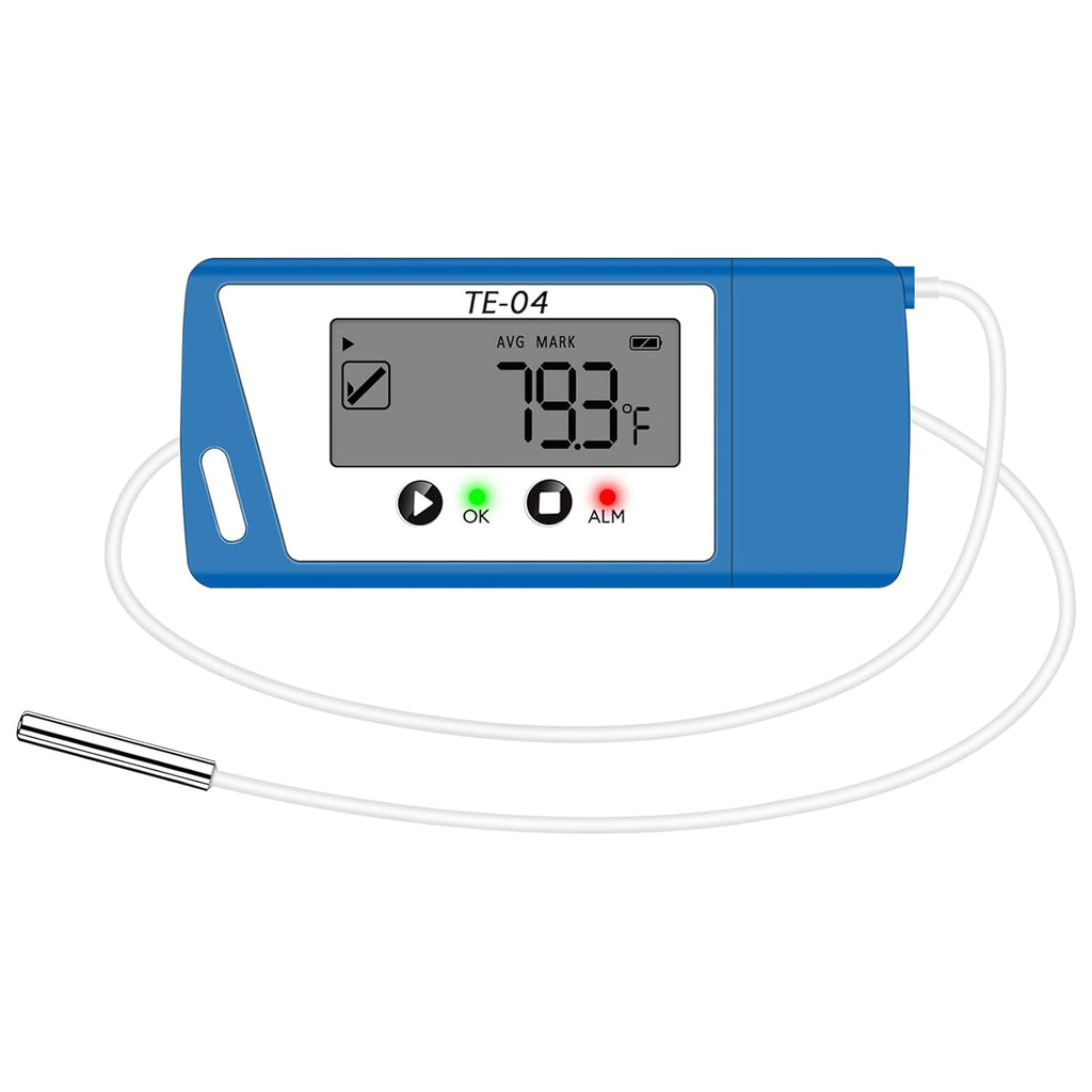 TE-04 Temperature Data Logger with 1.5M External Probe, Auto PDF& CSV Report, 35,000 Points, Large Display Pause Recording Function, Temperature Recorder for Cold Chain Shipping Vaccine Storage