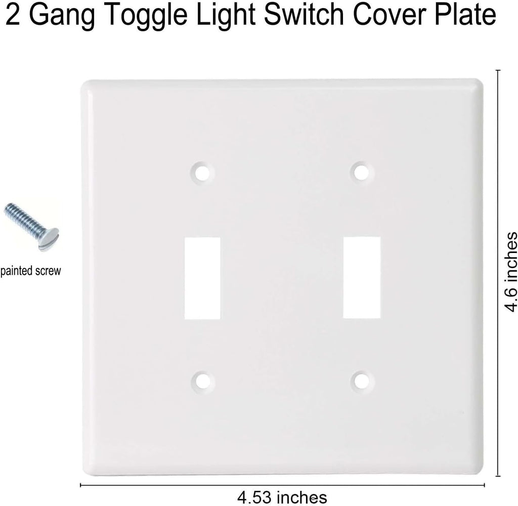 Toggle Light Switch Wall Plates 2-Gang Switch Electrical Cover Plate Unbreakable Thermoplastic Faceplate, White (4 Pack)