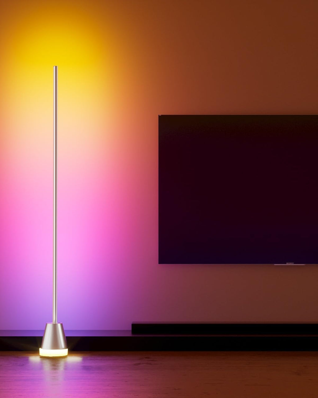 Keepsmile Smart RGB LED Corner Floor Lamp, Bright Standing Lamps for Living Room with APP and Remote,Modern Floor Lamp with Music Sync and 16 Million Colors, Ambient Light for Bedroom Silver
